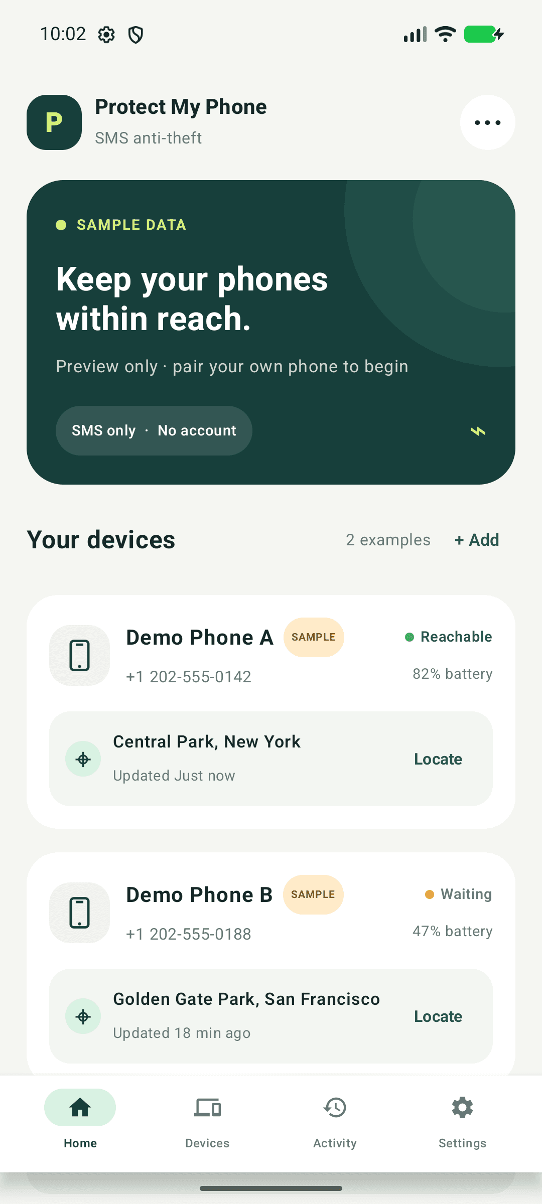 Protect My Phone home with fictional paired devices